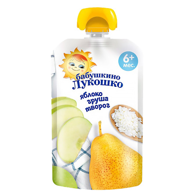 Пюре Яблоко Груша Творог 90 г с 6 месяцев Бабушкино Лукошко 1